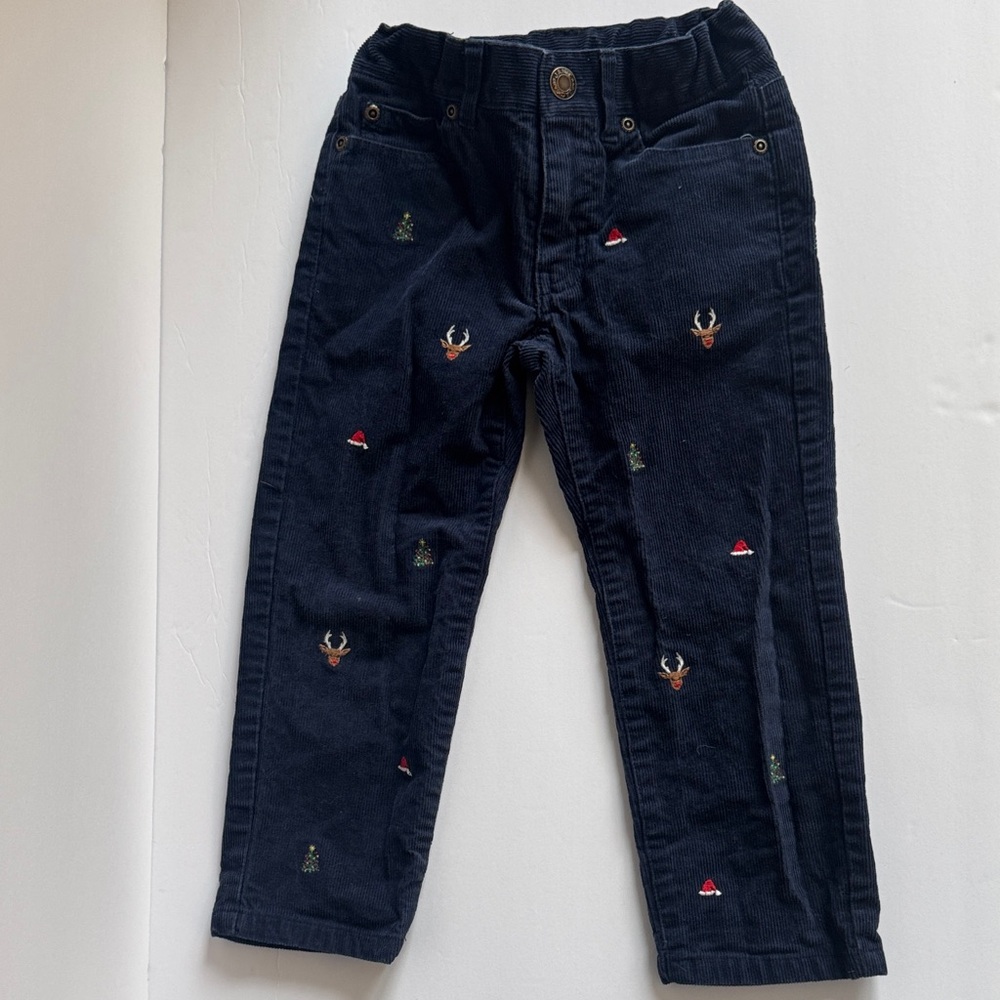 Janie and Jack Dark Blue Embroidered Corduroy Trousers